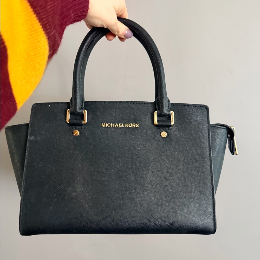 Michael Kors Black Saffiano Satchel with Gold Hardware